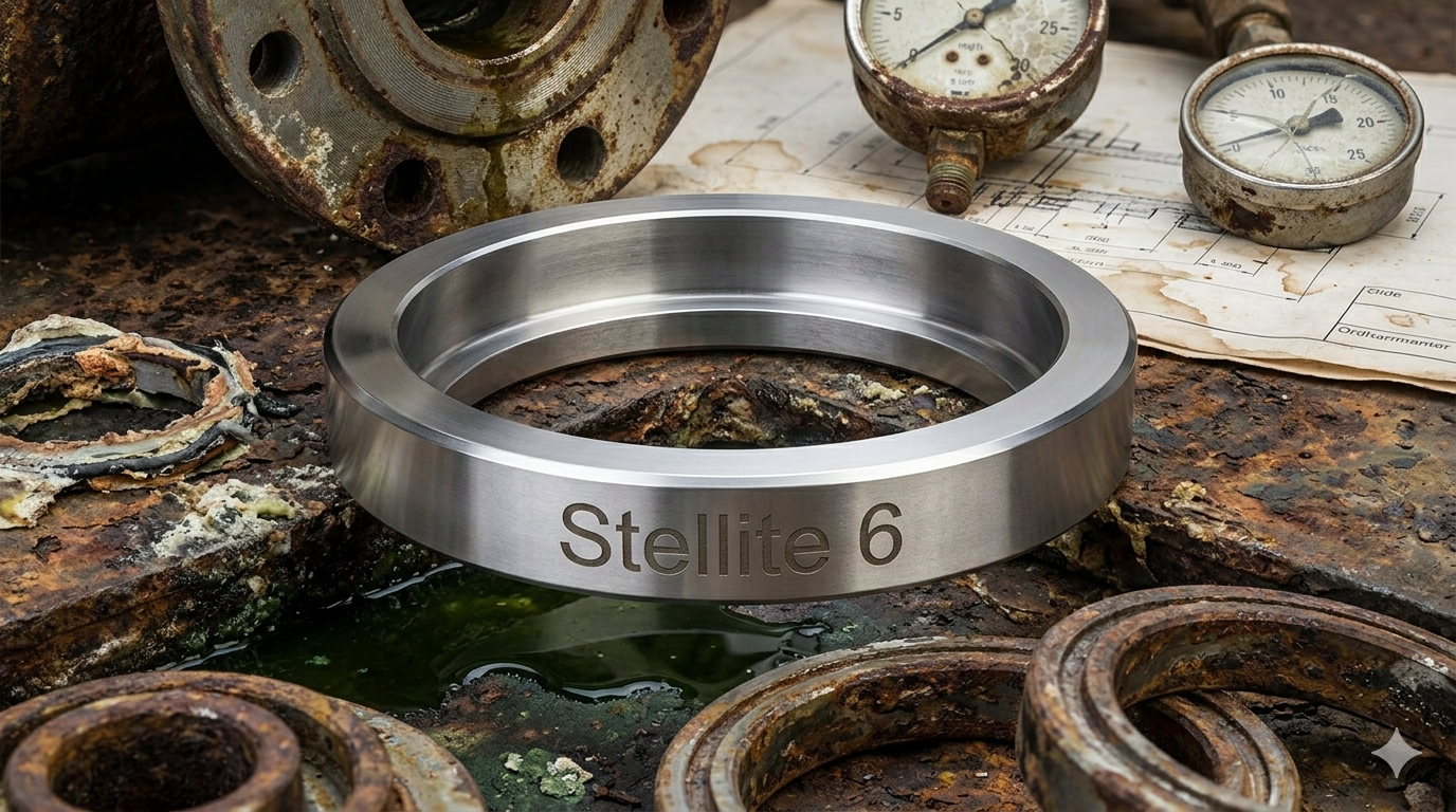 A pristine Stellite 6 valve component in a corrosive environment
