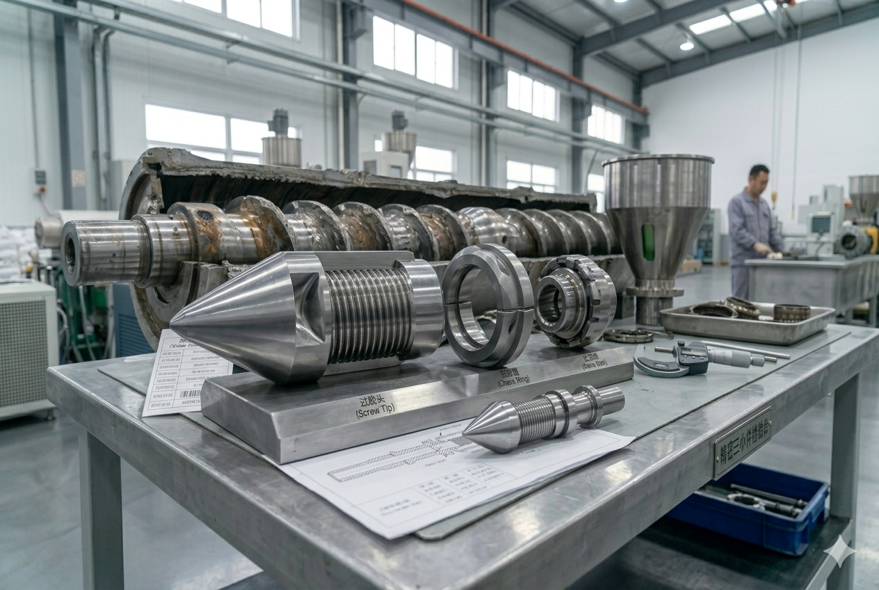 Injection molding machine nozzle tip and check ring