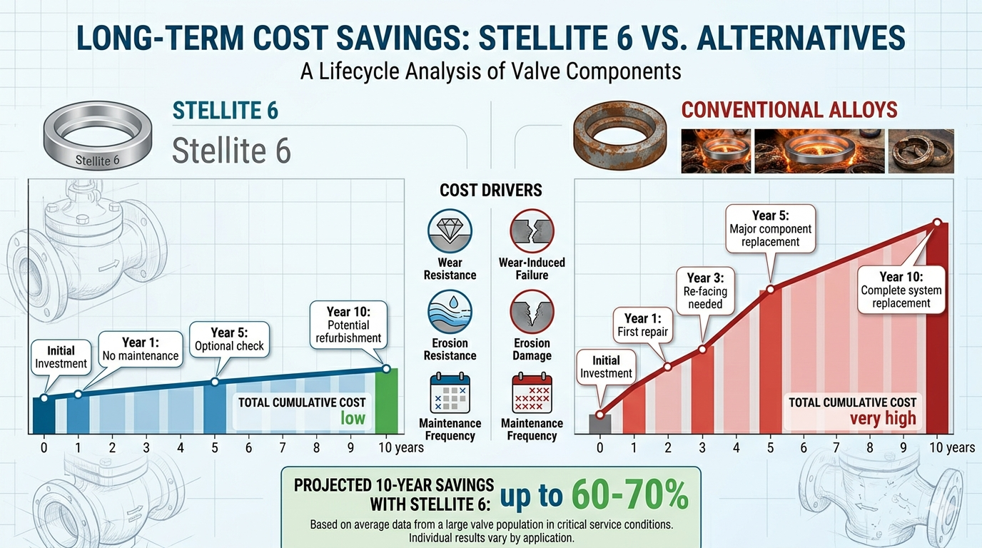 A chart showing the long-term cost savings of Stellite 6