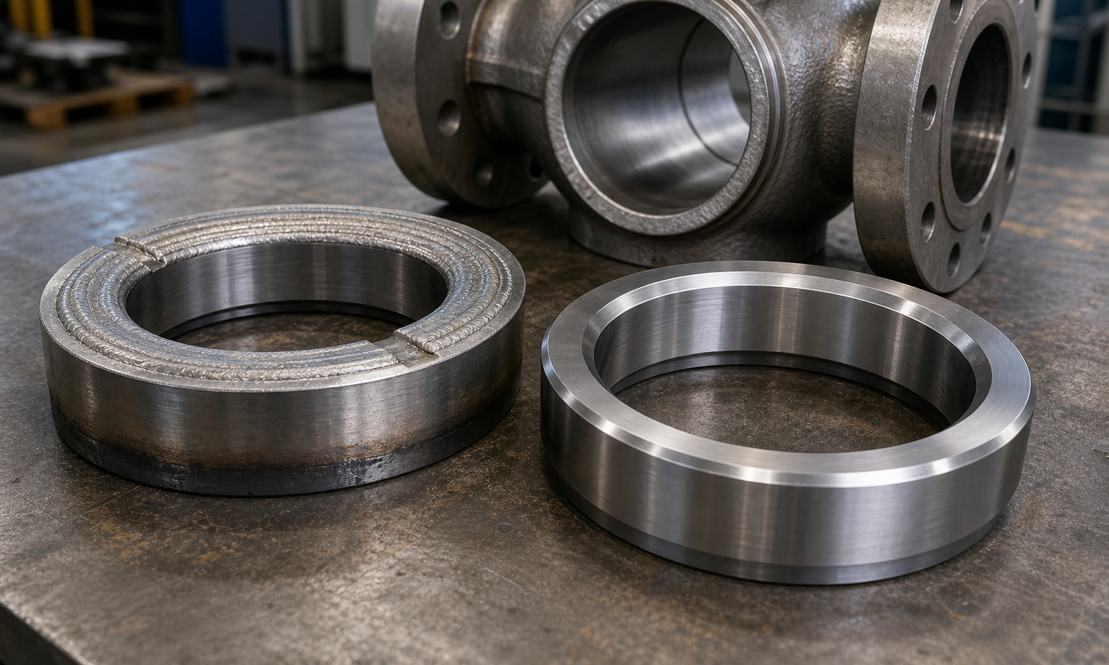 Stellite 6 hardfaced sealing band on a machined oil and gas valve seat